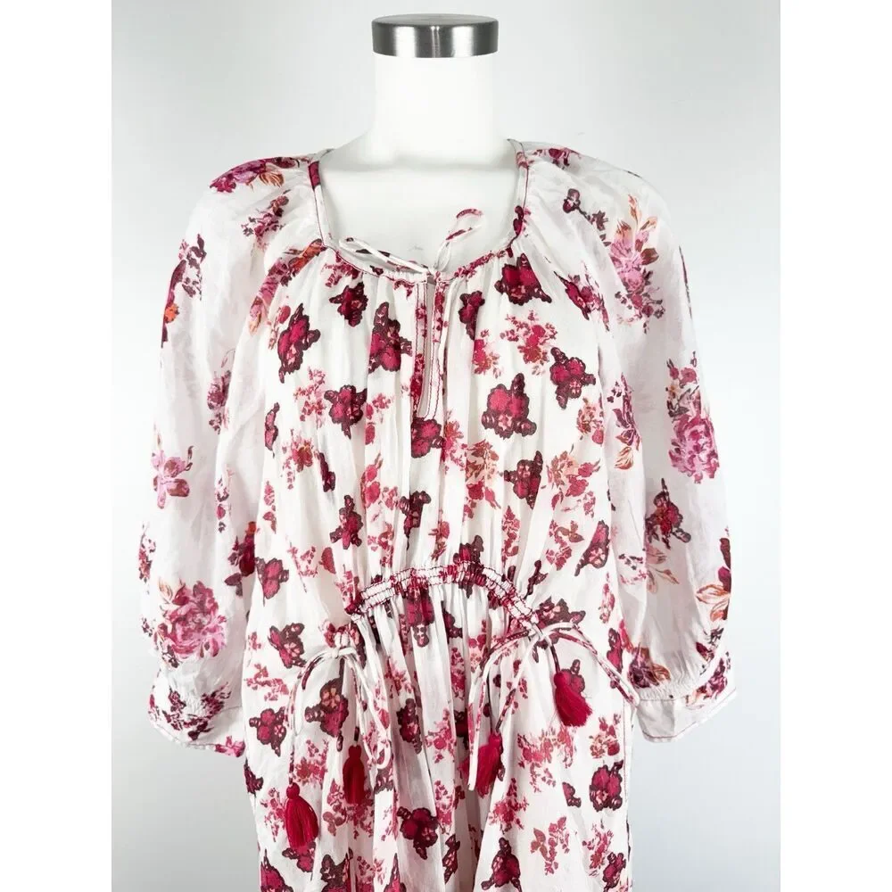 FREE PEOPLE CAMELLA MINI DRESS OB1666374 TIE-NECK FLORAL IVORY COMBO SIZE XS